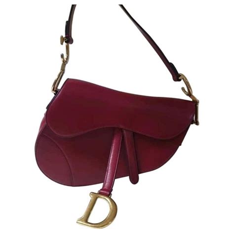 Saddle leather purse Dior Burgundy in Leather 